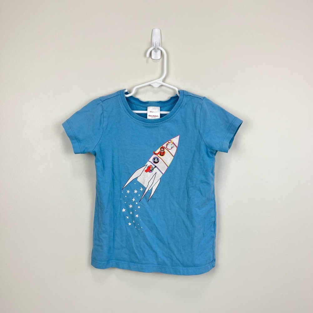 Hanna Andersson Blue Rocket Ship Tee 120 cm 6-7 - Picture 1 of 5